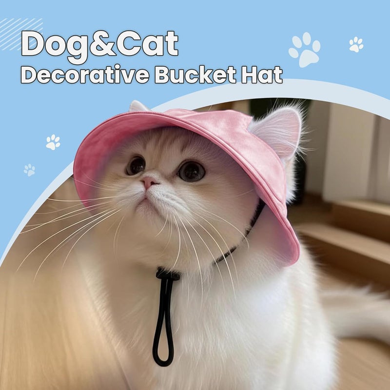 ETOFIXEE Cat Bucket hat, Dog Round Cap with Ear Holes, Adjustable Sun Protection Sport hat for Small and Medium-Sized Pets. (Pink, M) - Image 2